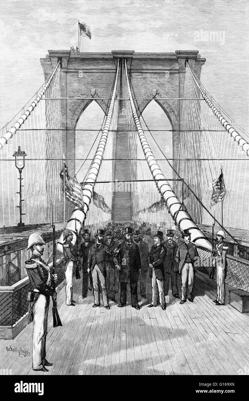 Gravure intitulée : "Le grand pont. Le président Arthur et son parti traverser l'autoroute suspendue, 1883.' Chester Alan Arthur (5 octobre 1829 - 18 novembre 1886) est devenu le 21e président des États-Unis (1881-85) après l'assassinat de prés Banque D'Images Gravure intitulée : "Le grand pont. Le président Arthur et son parti traverser l'autoroute suspendue, 1883.' Chester Alan Arthur (5 octobre 1829 - 18 novembre 1886) est devenu le 21e président des États-Unis (1881-85) après l'assassinat de prés Banque D'Images