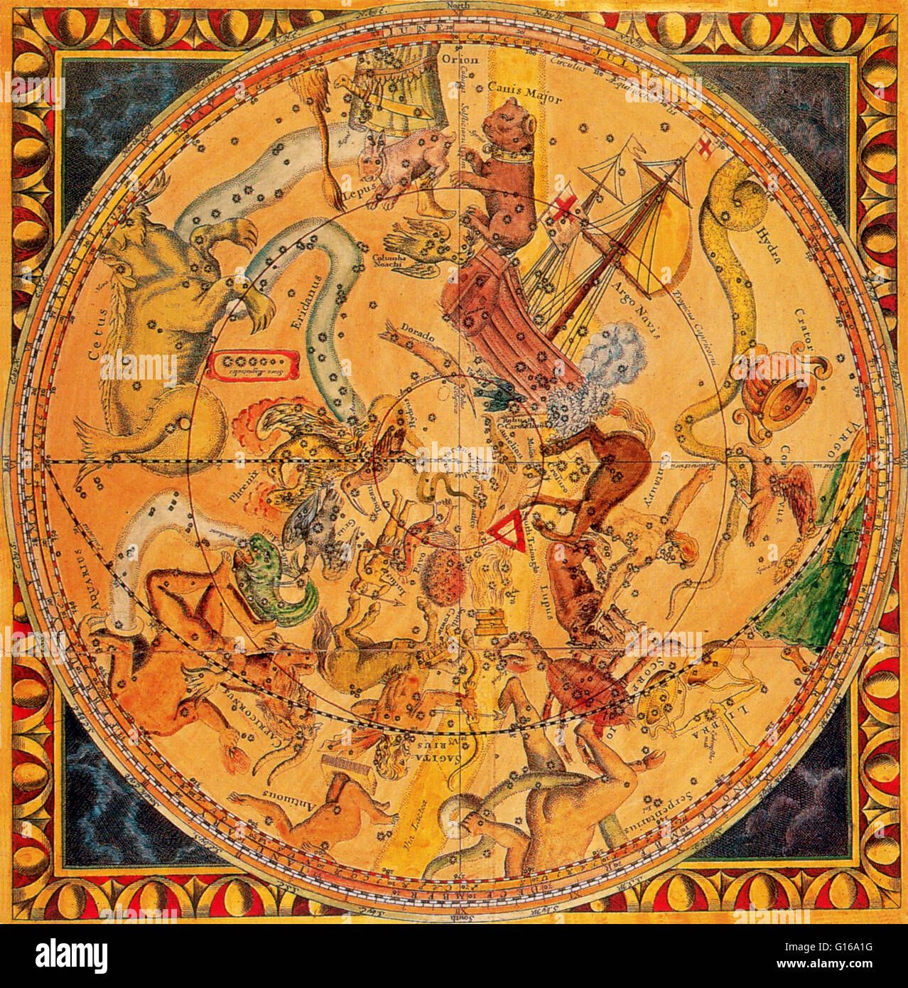 Constellation de l'hémisphère Nord, 1686. Philip Lea a été l'un des principaux concepteurs et éditeurs anglais de son époque, actif entre 1683 et sa mort en 1700. Cette joliment décorées et avec précision la carte gravée de l'hémisphère Nord a été publi Banque D'Images
