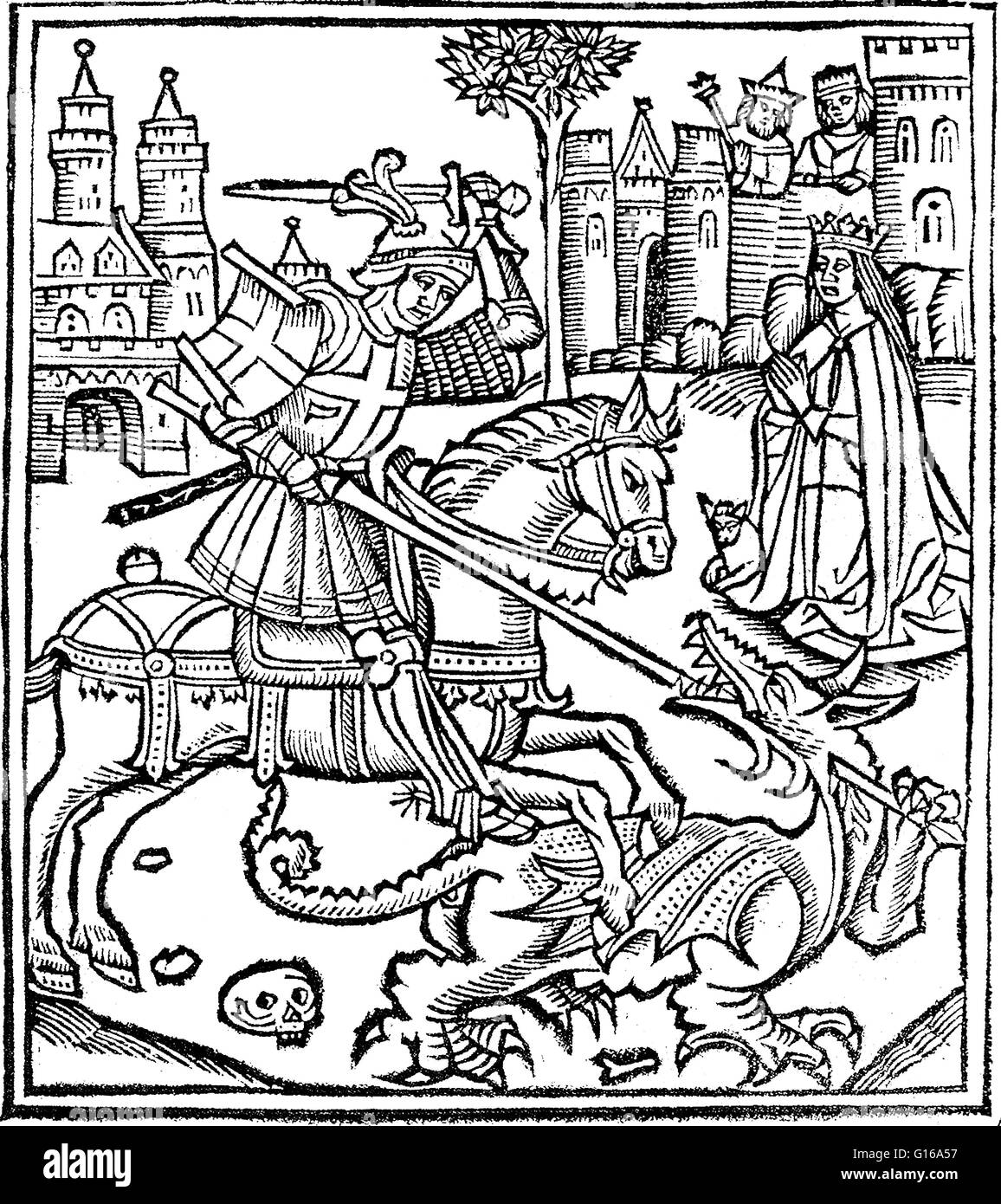 Saint George (275/281 - 23 avril, 303 AD) était un soldat dans l'armée romaine plus tard vénéré comme un martyr chrétien. Il est l'un des plus vénérés saints dans les Églises catholique, anglicane, orthodoxe orientale, et les églises orthodoxes orientales. Il est immortalisé dans Banque D'Images