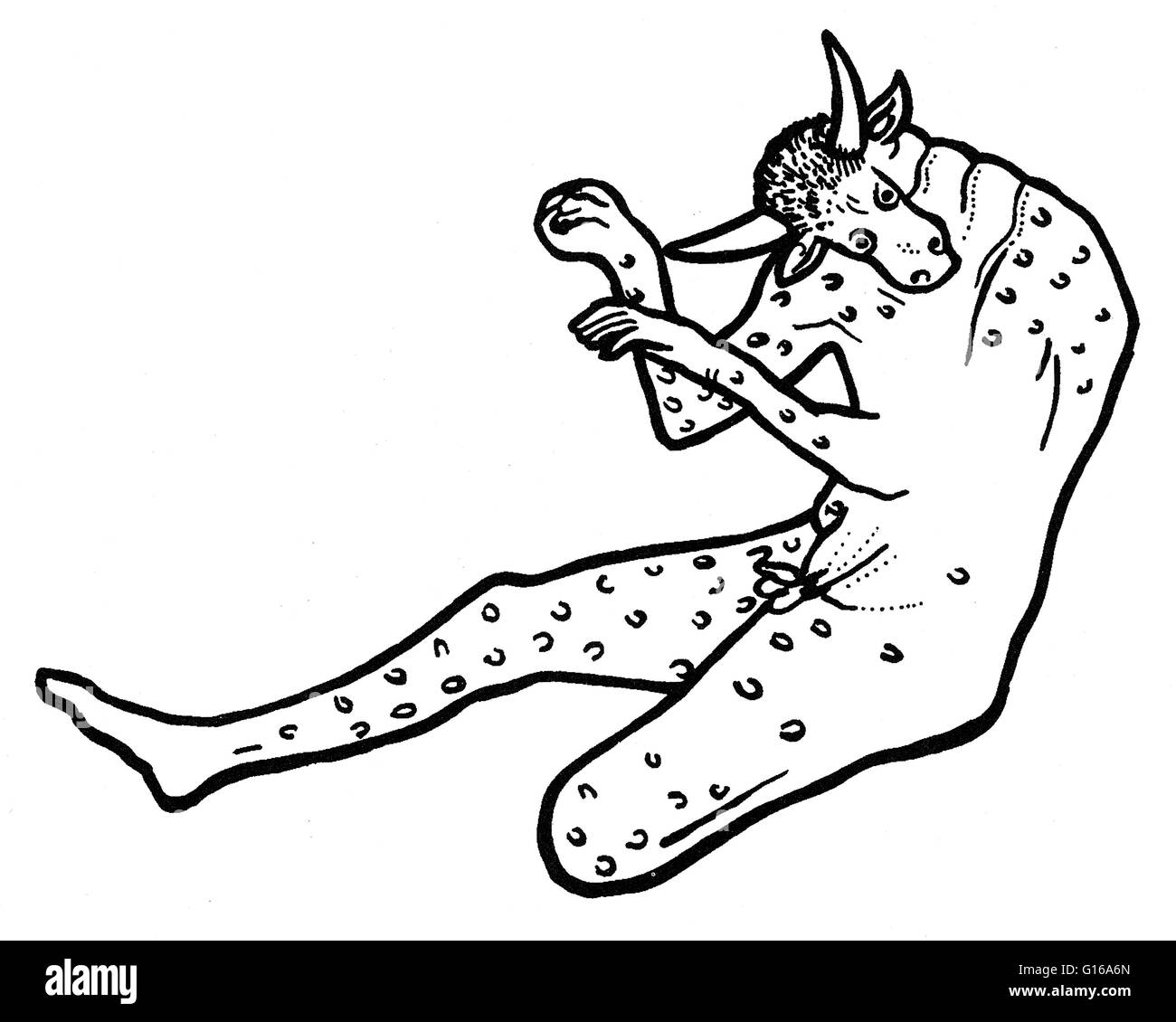 Dans la mythologie grecque, le Minotaure est une créature avec la tête d'un taureau sur le corps d'un homme. Minos pria Poséidon pour lui envoyer un taureau blanc et a promis de sacrifier le taureau en sacrifice, pour prouver sa soumission. Un magnifique taureau blanc est passé de Banque D'Images