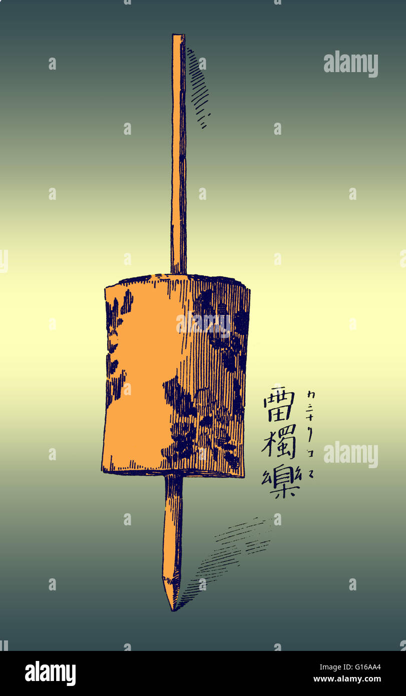 Un thunder (bourdonnement) haut fait un bourdonnement comme il tourne. Il est fait d'une section de bambou, avec des extrémités, par lequel une broche en bambou est adopté. Un sommet est un jouet qui peut être tourné sur un axe, en équilibre sur un point. Il est l'un des plus anciens recognizabl Banque D'Images