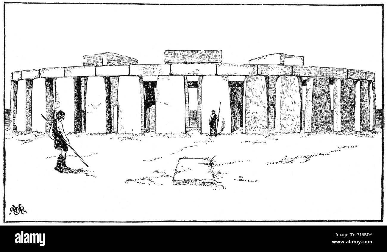 Stonehenge est un monument préhistorique dans le Wiltshire, Angleterre. L'un des sites les plus célèbres au monde, Stonehenge est la demeure d'un anneau de pierres érigées set de remblais. C'est au milieu des plus complexe dense du Néolithique et âge du Bronze Banque D'Images