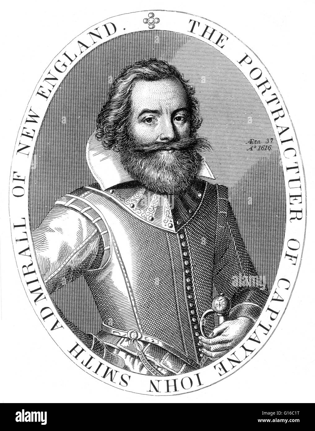 Le capitaine John Smith (Janvier 1580 - Juin 21, 1631) l'amiral de Nouvelle Angleterre était un soldat anglais, explorer, et l'auteur. Il a été considéré comme ayant joué un rôle important dans l'établissement de la première colonie anglaise permanente en Amérique du Nord. Il wa Banque D'Images