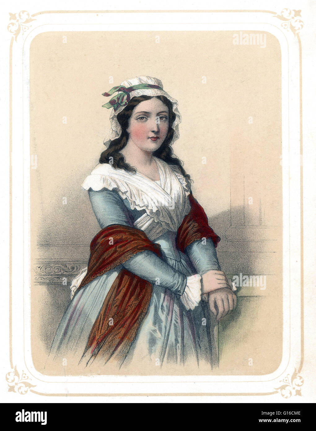 Charlotte Corday (Juillet 27, 1768 - Juillet 17, 1793) était une figure de la Révolution française. En 1793, elle a été exécutée sous la guillotine pour l'assassinat du leader Jacobin Jean-Paul Marat. Sa décision de tuer Marat était stimulée non seulement par son revul Banque D'Images