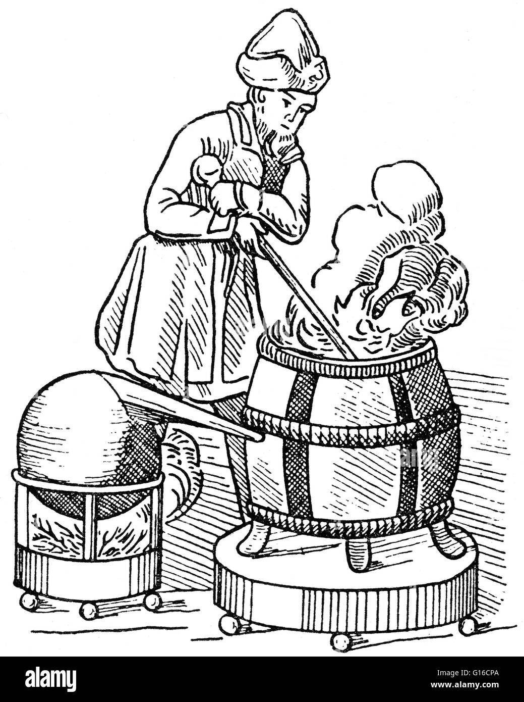 Un aeolipile fournissant une explosion d'une fonderie de cuivre et de feu. Une balle creuse bronze avec une petite ouverture par laquelle on verse de l'eau. Quand l'eau bout une forte explosion de questions la balle. Au premier siècle après un inventeur grec connu comme héros d'Alexandr Banque D'Images