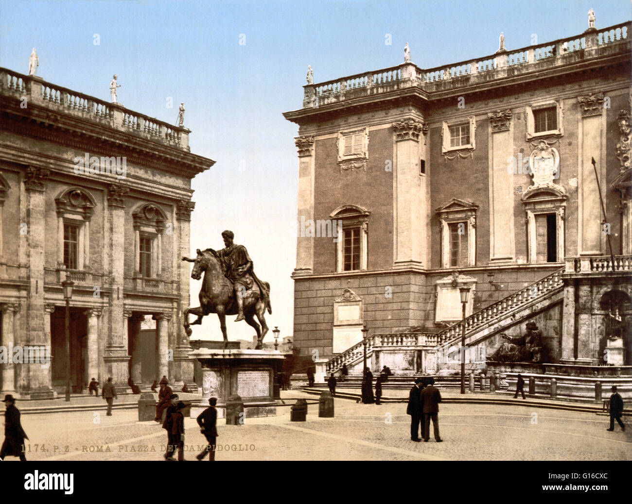 La colline du Capitole, entre le Forum et le Campus Martius, est l'une des sept collines de Rome. C'était la citadelle des premiers romains. Le Musée Capitolin contient peu d'anciennes ruines au niveau du sol, car ils sont presque entièrement couverts par l'époque médiévale et Ren Banque D'Images