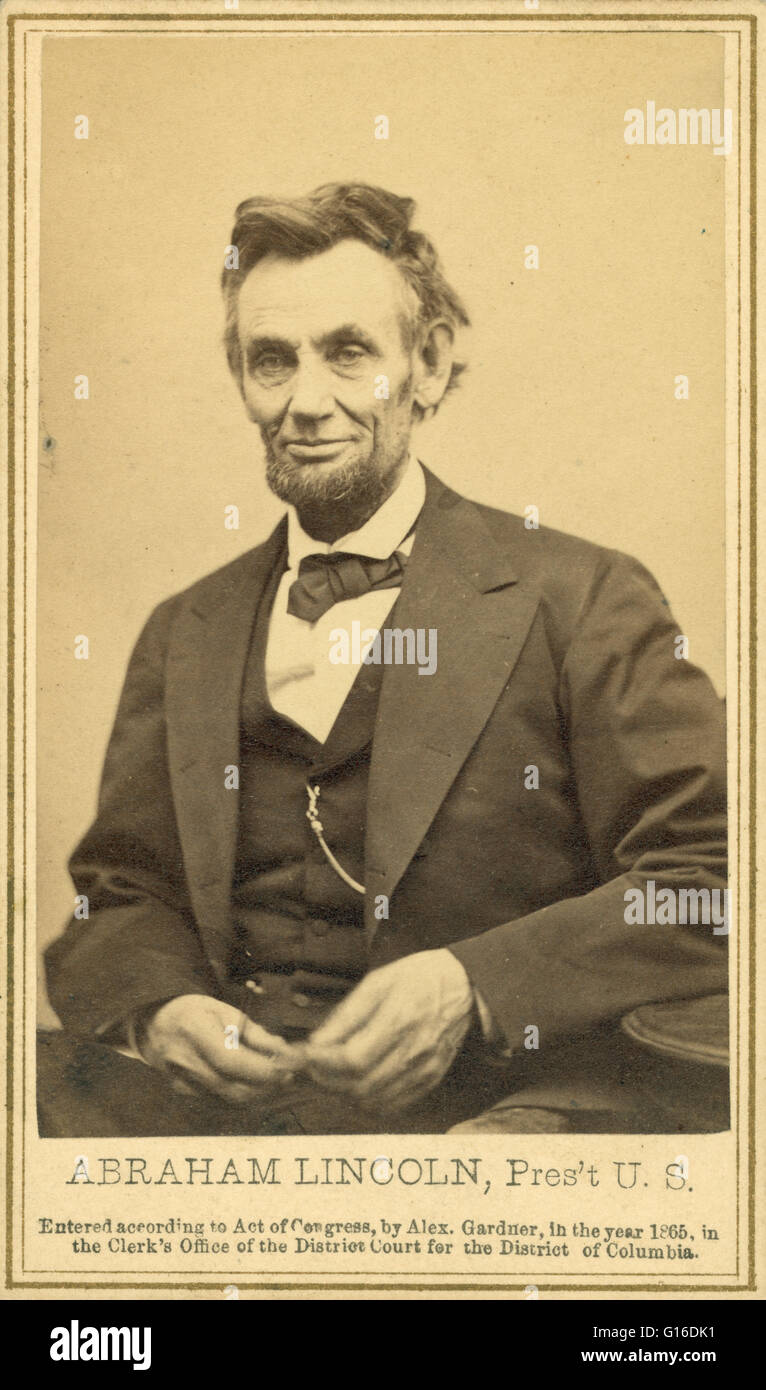 Photographie du portrait officiel de la dernière séance, le 5 février 1865, à Washington, D.C., 'l'un des cinq pose prise par Alexander Gardner dix semaines avant que le Président a été assassiné." Abraham Lincoln (12 février 1809 - 15 avril 1865) a été le 16e Président Banque D'Images
