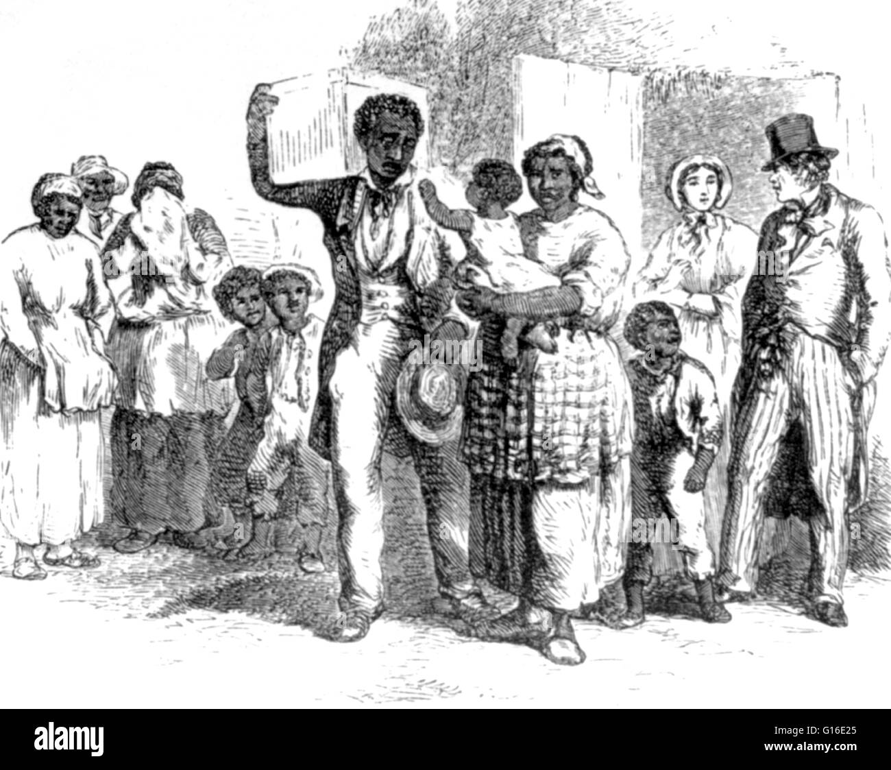 Intitulé : "Un père esclave vendu hors de sa famille." La traite atlantique a eu lieu à travers l'océan Atlantique à partir de la 16e à la 19e siècle. La majorité de ces esclaves qui ont été transportés vers le Nouveau Monde, les Africains de l'Ouest ont été Banque D'Images