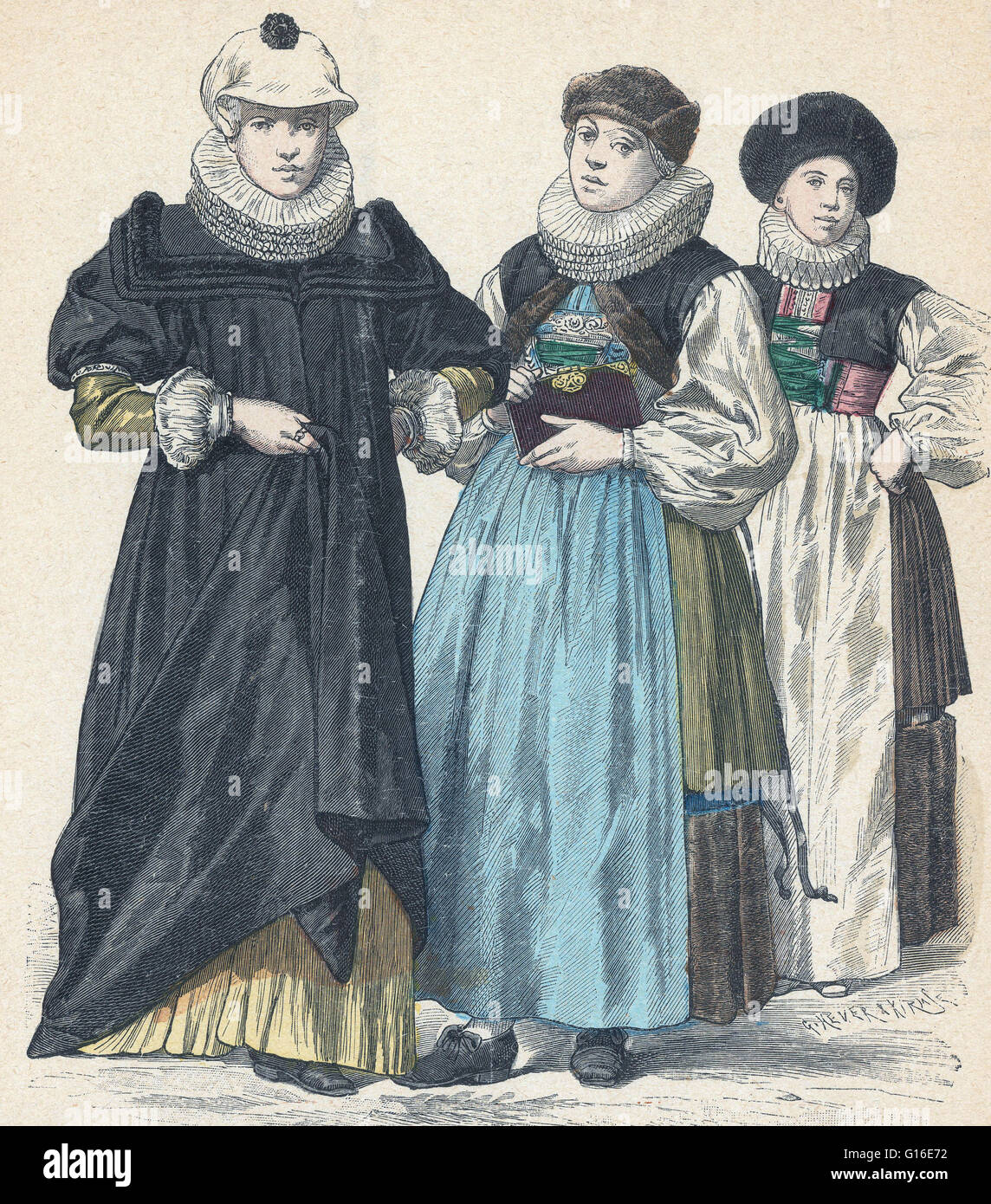 Intitulé : "Strasbourg, Strasbourg, Bâle (1640) par Braun & Schneider." La mode est un élément distinctif et souvent tendance habituelle dans le style de robes d'une personne. C'est l'opinion dominante dans les styles de comportement et la dernière des créations de designers textiles. Avant t Banque D'Images