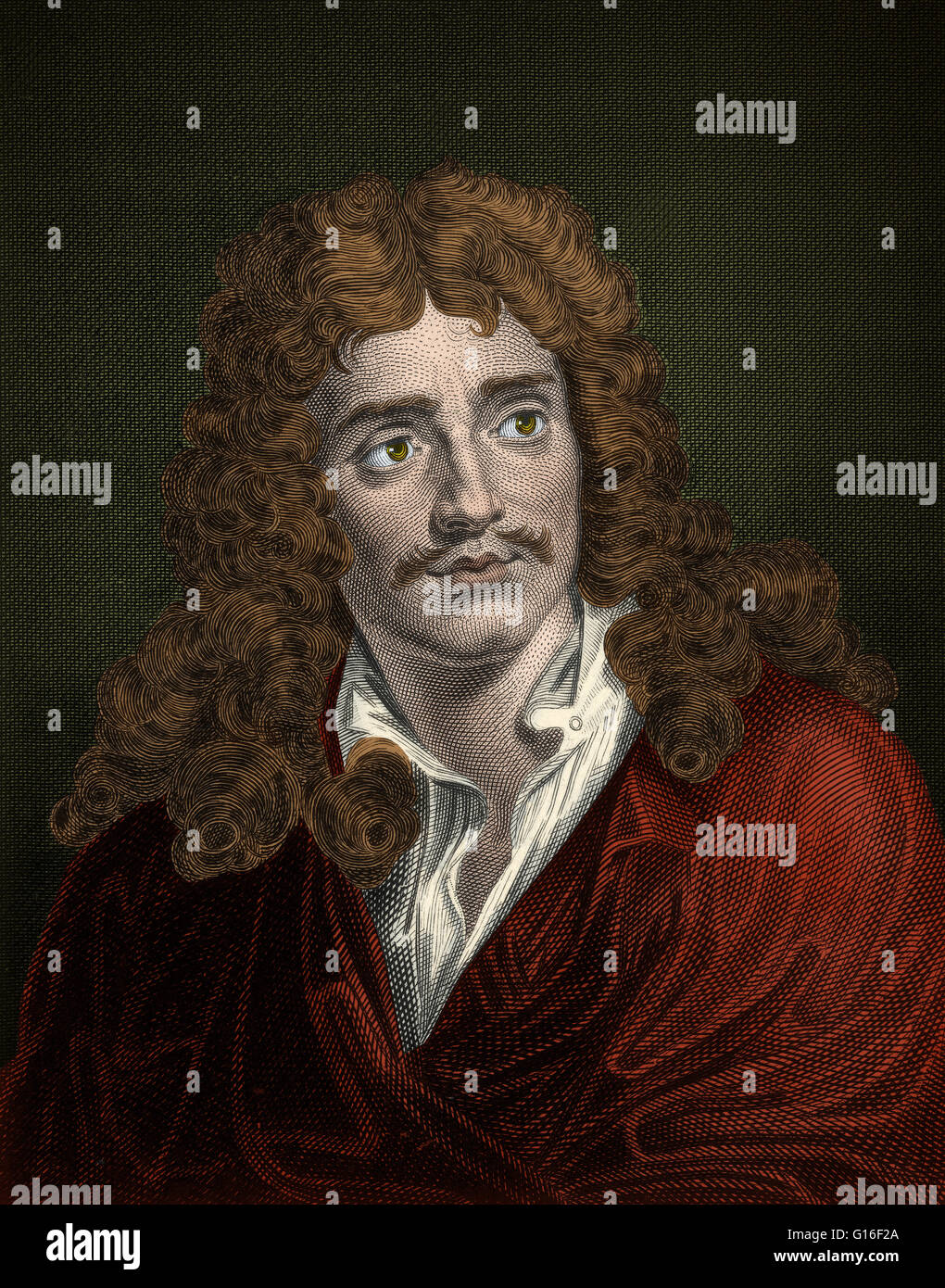Jean-Baptiste Poquelin, connu sous le nom de Molière (janvier 15,1622 - Février 17,1673) était un acteur et dramaturge français qui est considéré comme l'un des plus grands maîtres de la comédie dans la littérature occidentale. Cette image a été améliorée couleur. Banque D'Images