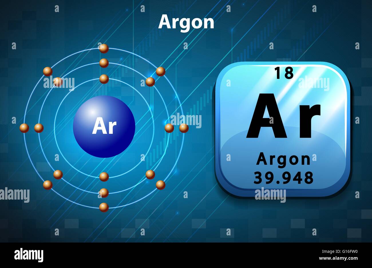 Schéma d'électrons et de symbole pour l'illustration de l'Argon Illustration de Vecteur