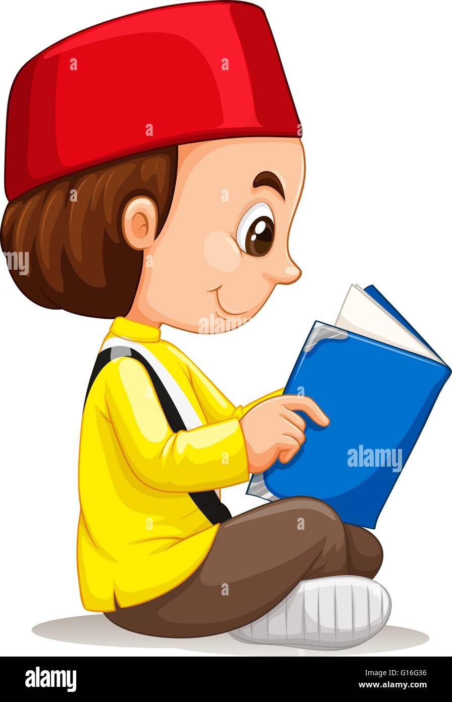 Little Boy reading a book illustration Illustration de Vecteur