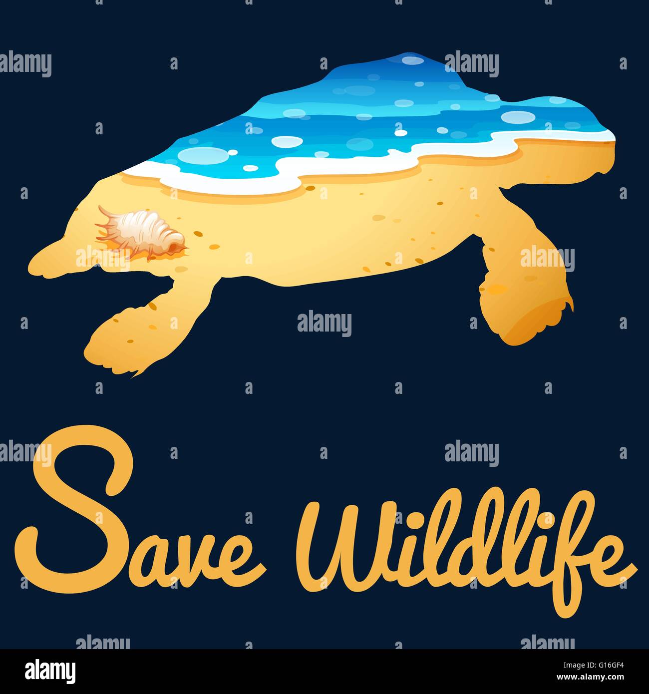 Sauver la faune poster avec illustration des tortues de mer Illustration de Vecteur