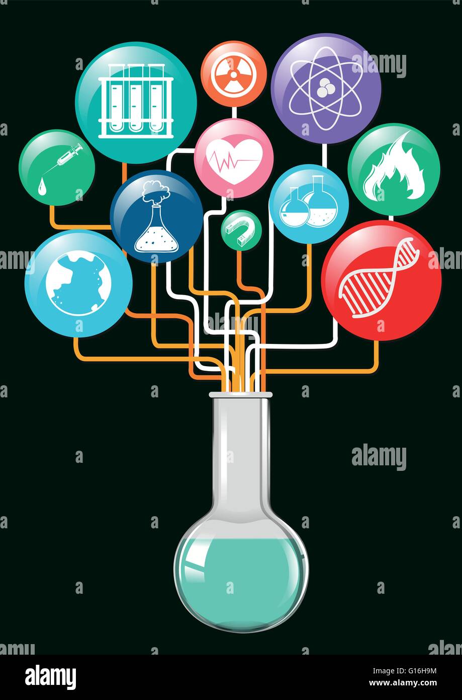 Symboles de la science et de l'illustration de contenants de verre Illustration de Vecteur