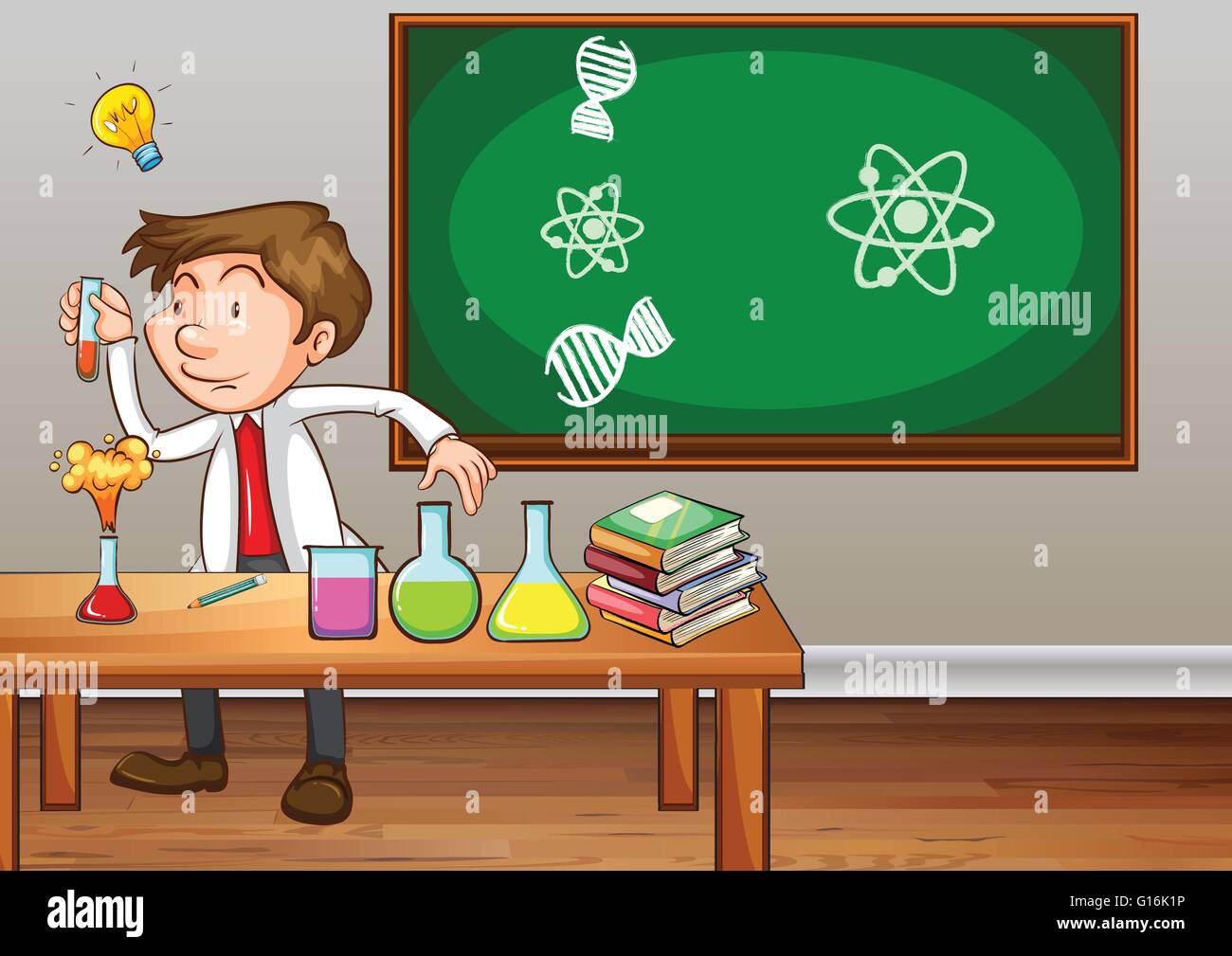 Professeur de la science l'expérimentation en classe illustration Illustration de Vecteur