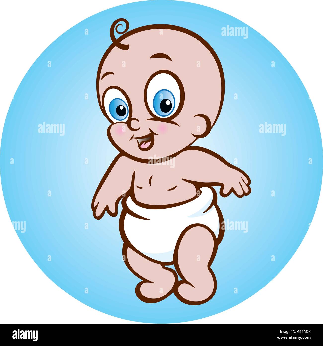 Vector Illustration D Un Mignon Bebe Debout En Couche Sur Fond Bleu Image Vectorielle Stock Alamy