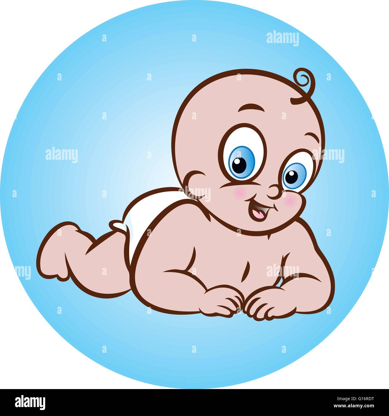 Vector Illustration D Un Mignon Couche Bebe En Couche Sur Fond Bleu Image Vectorielle Stock Alamy