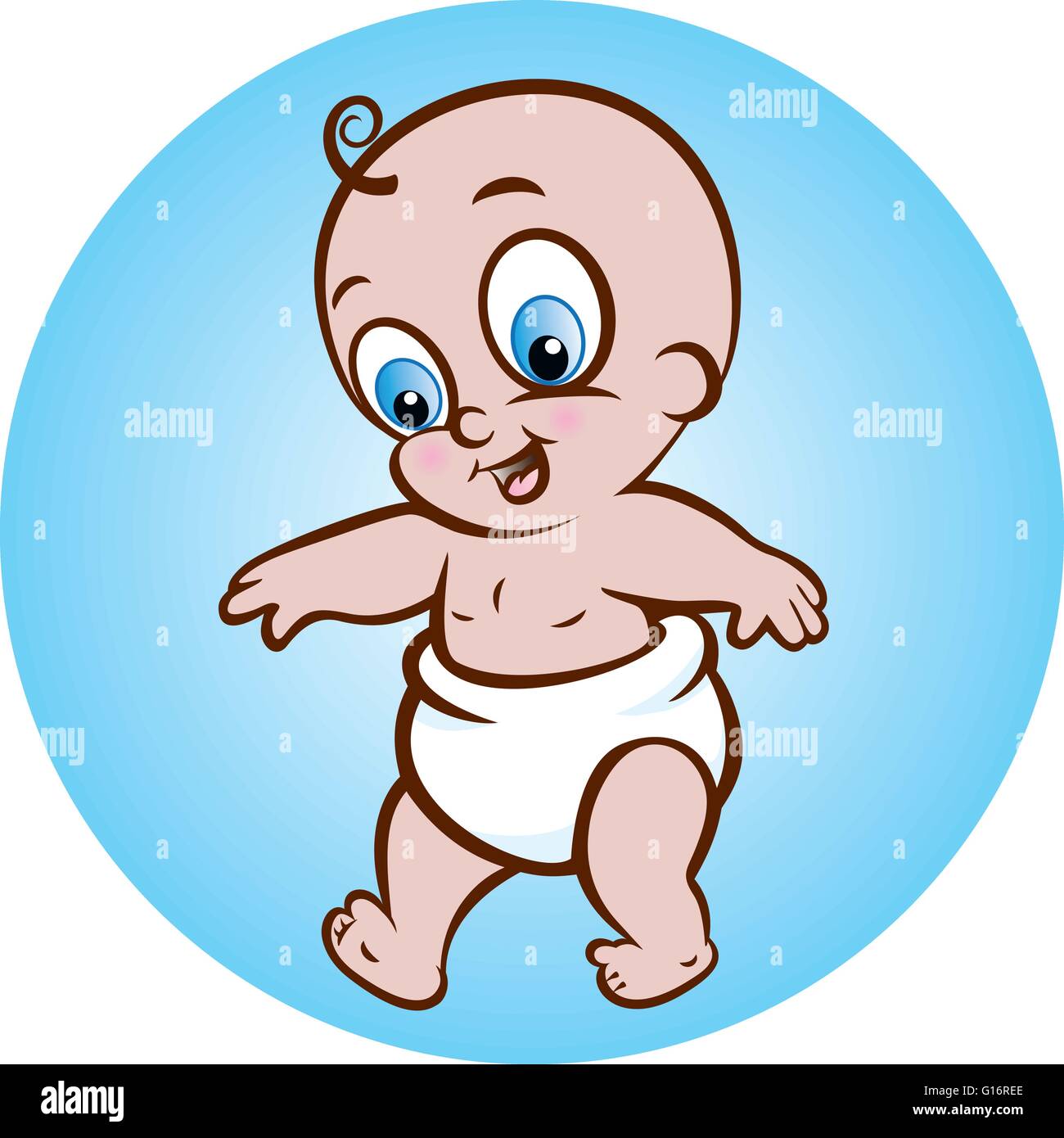 Vector Illustration D Un Mignon Bebe En Couche De Faire Ses Premier Pas Sur Fond Bleu Image Vectorielle Stock Alamy