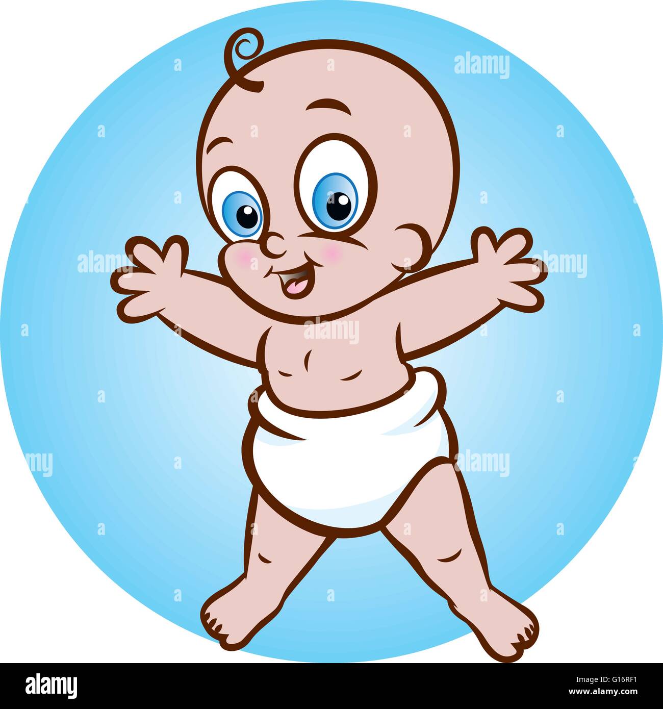 Vector Illustration D Un Mignon Bebe Debout En Couche Sur Fond Bleu Image Vectorielle Stock Alamy