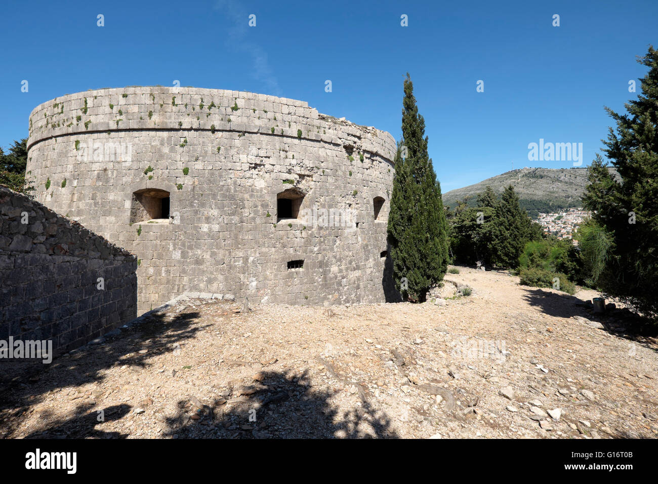 Extérieur du fort Royal, île de Lokrum, Dubrovnik, côte dalmate, Croatie Banque D'Images