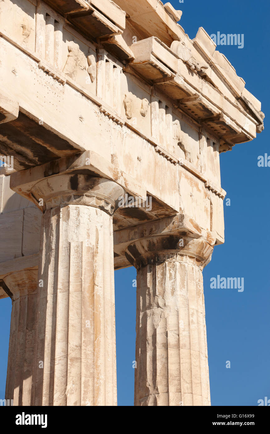 Acropole d'Athènes. Frise du Parthénon. La Grèce. La verticale Banque D'Images