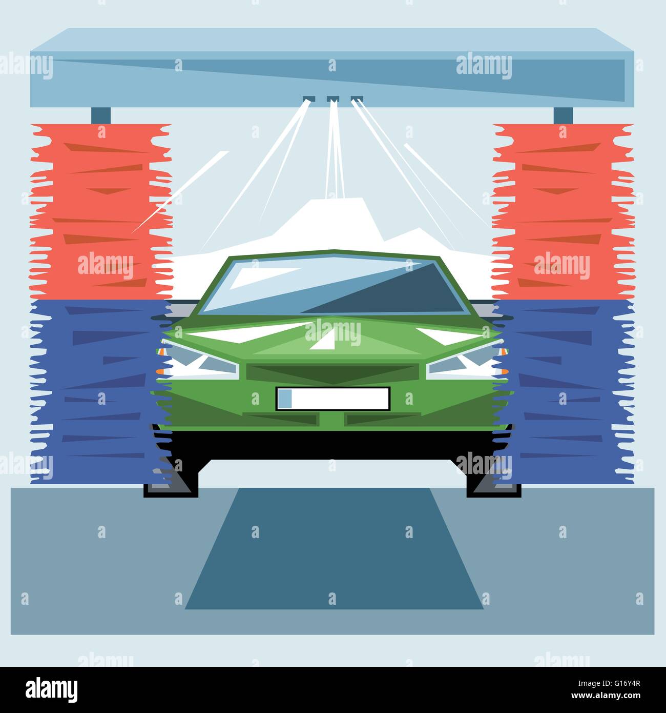 À la station de lavage de voiture vert avec jet d'eau et rouge et bleu, front view, digital image vectorielle Illustration de Vecteur