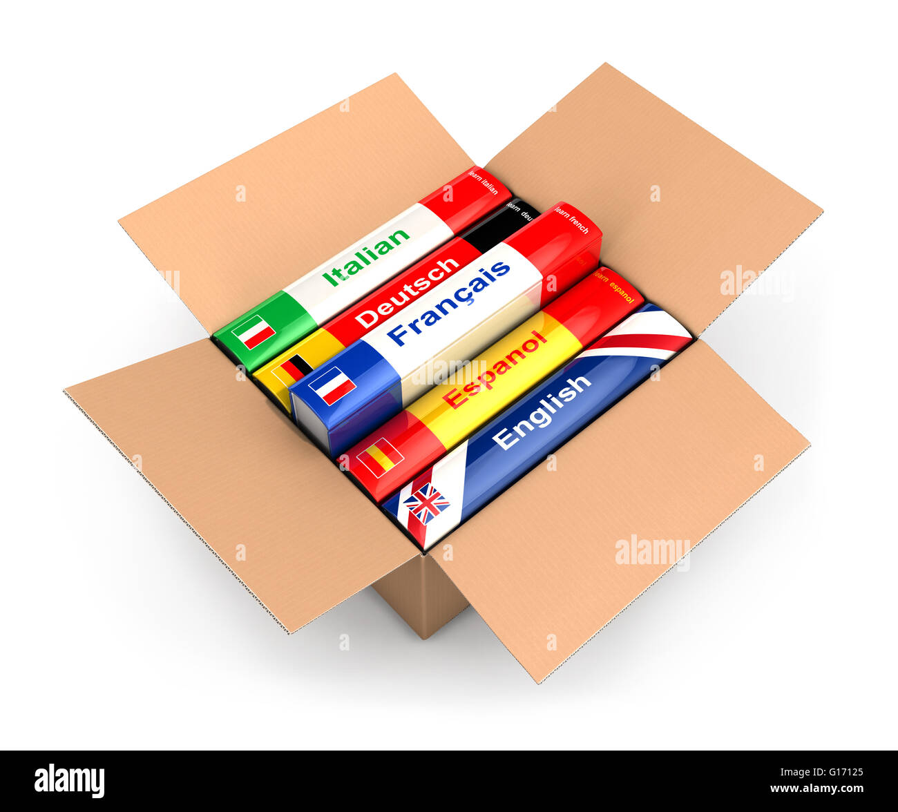 3d avec des livres en langue française, isolé sur fond blanc Banque D'Images