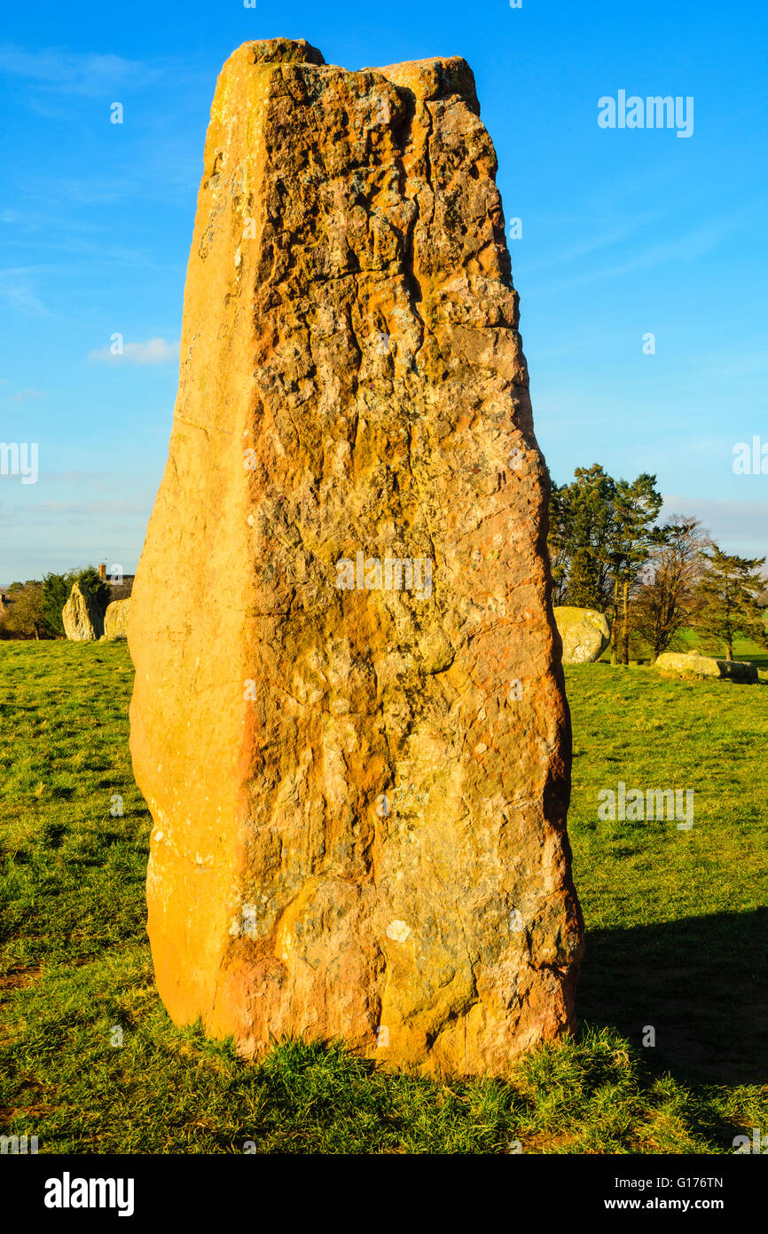 La pierre connue sous le nom de Long Meg, au cercle de pierres appelé "Long Meg and her Daughters' près de Little Salkeld Cumbria Banque D'Images