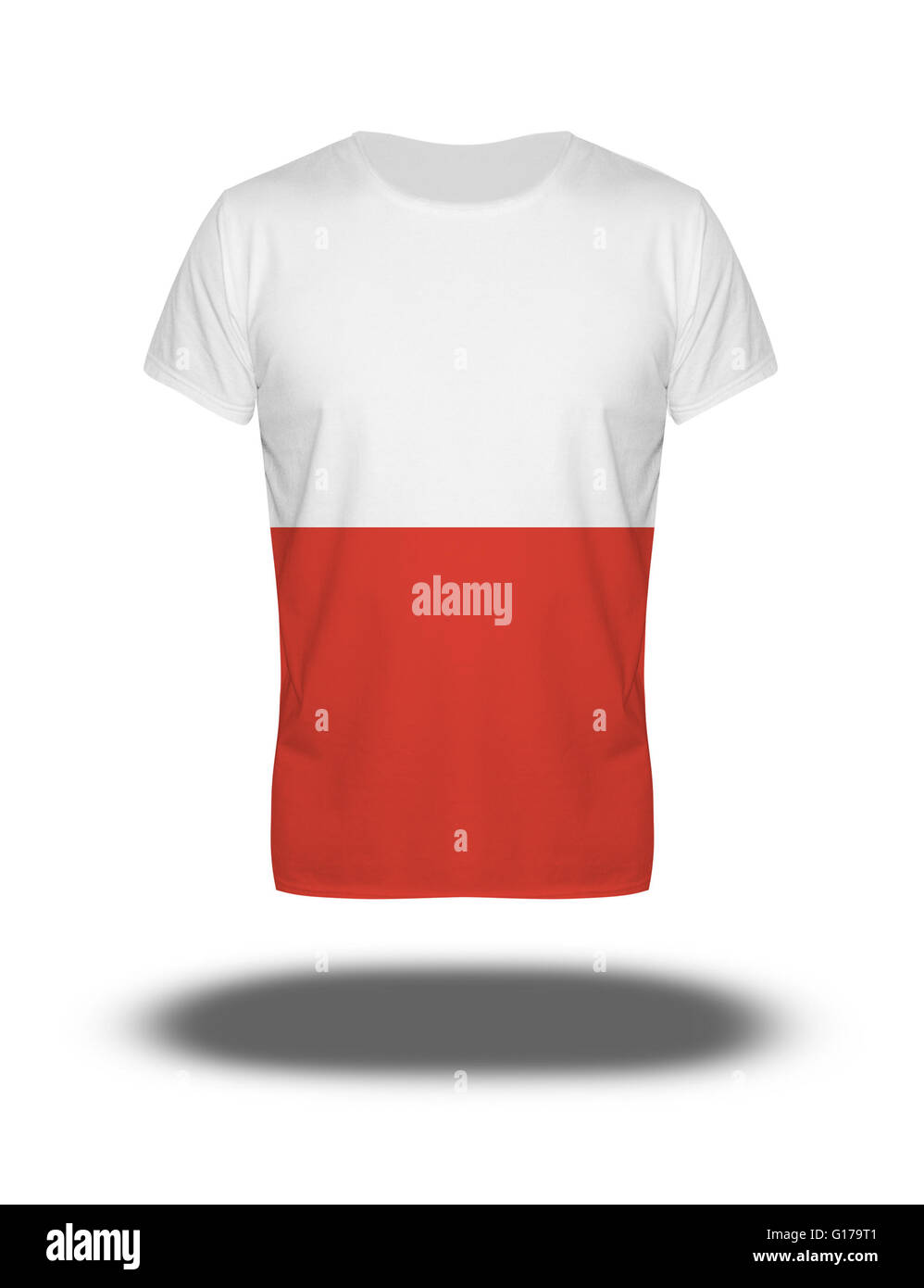 Drapeau Pologne t-shirt sur fond blanc avec ombre Banque D'Images