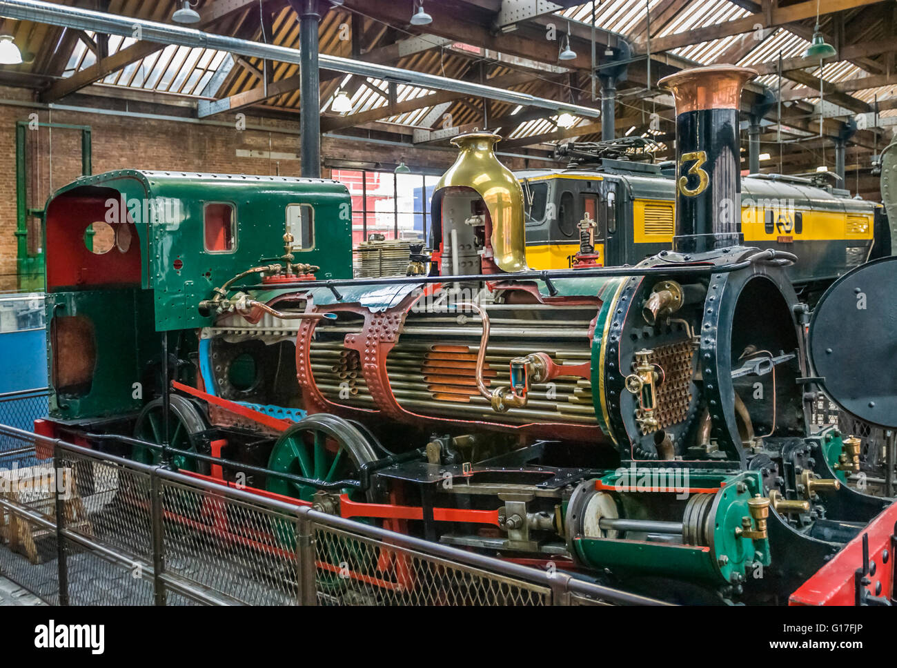 Train à vapeur exposé au Musée des sciences et de l'industrie à Manchester (Angleterre), MOSI. Banque D'Images