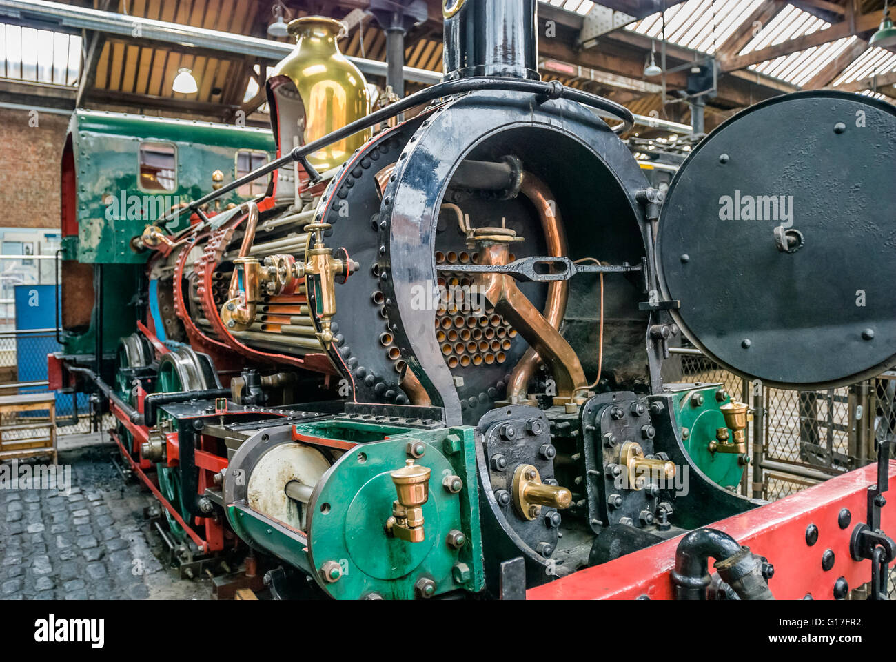 Train à vapeur exposé au Musée des sciences et de l'industrie à Manchester (Angleterre), MOSI. Banque D'Images