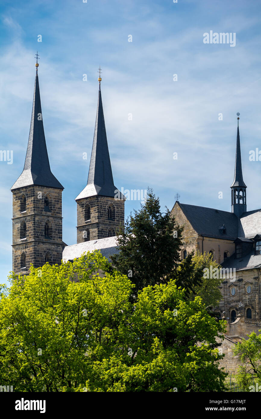 L'abbaye de Michaelsberg à Bamberg en vue de l'Rosengarten Banque D'Images