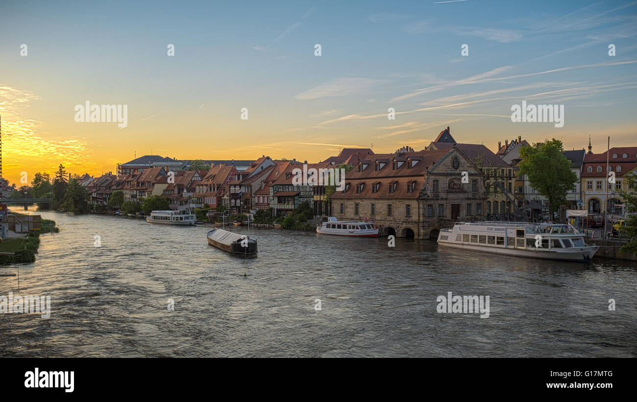 Klein Venedig Bamberg (Petite Venise) au coucher du soleil Banque D'Images