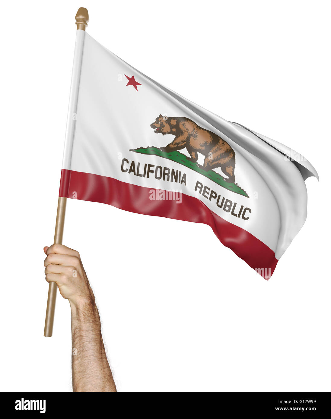 Brandissant fièrement à la main le drapeau d'Etat de Californie, 3D Rendering Banque D'Images