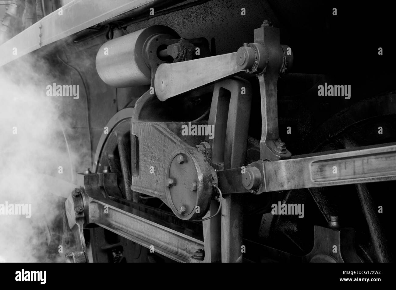 Roue de train à vapeur traitées en noir et blanc / mono Banque D'Images