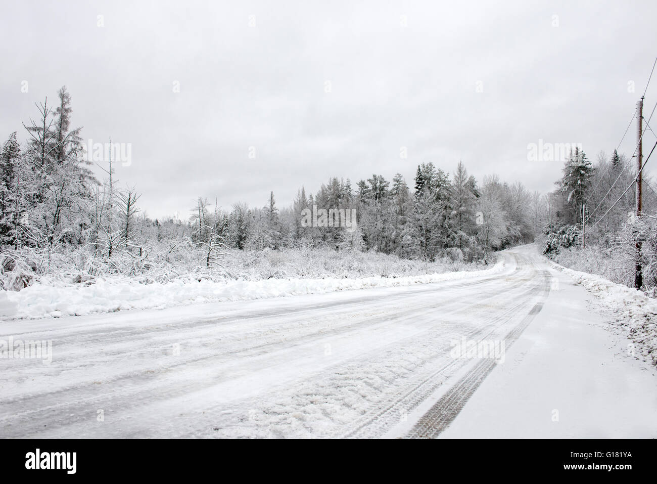 La couverture de neige Country Road Banque D'Images