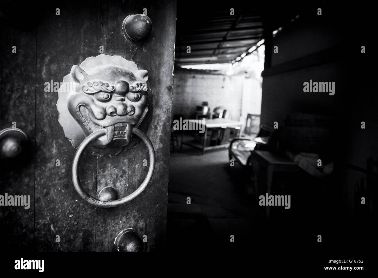 Ancienne poignée de Chinois en noir et blanc Banque D'Images