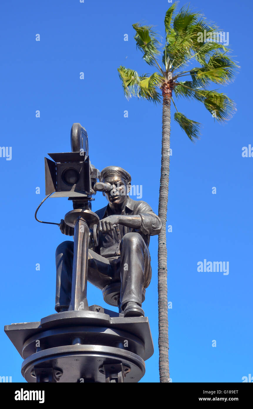 Statue d'un cinéaste dans les Studios Universal, Hollywood, Los Angeles, USA Banque D'Images