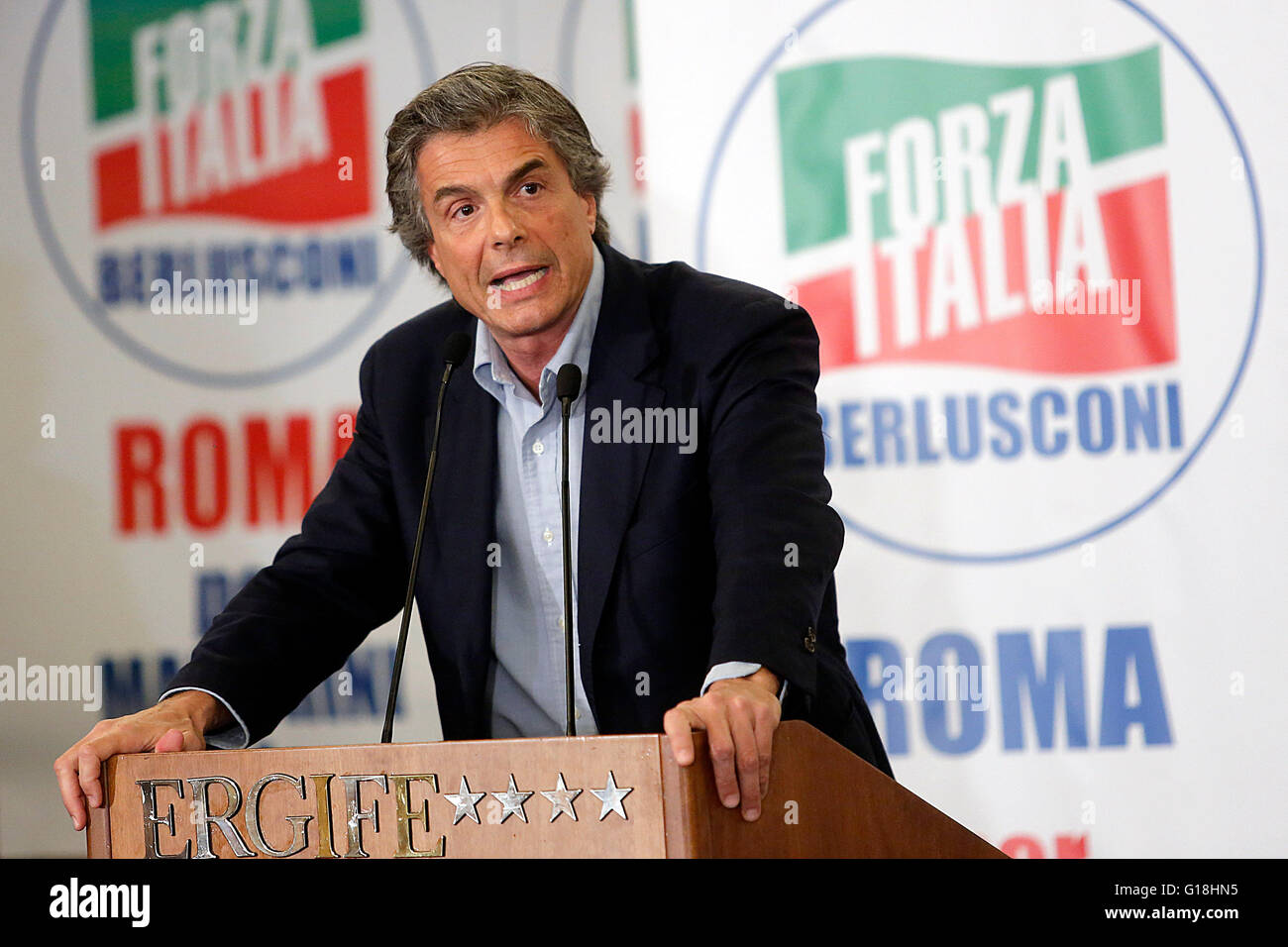 Rome, Italie. 10 mai, 2016. Alfio Marchini Rome 10 mai 2016. Ouverture de la campagne électorale pour le candidat maire de Rome pour 'Forza Italia' partie. Credit : Insidefoto/Alamy Live News Banque D'Images