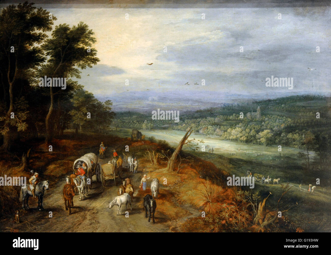 Jan Brueghel l'ancien (Brueghel de Velours). 1568-1625. Peintre flamand. Route de campagne. Huile sur panneau. Baroque. Le Musée de l'Ermitage. Saint Petersburg. La Russie. Banque D'Images