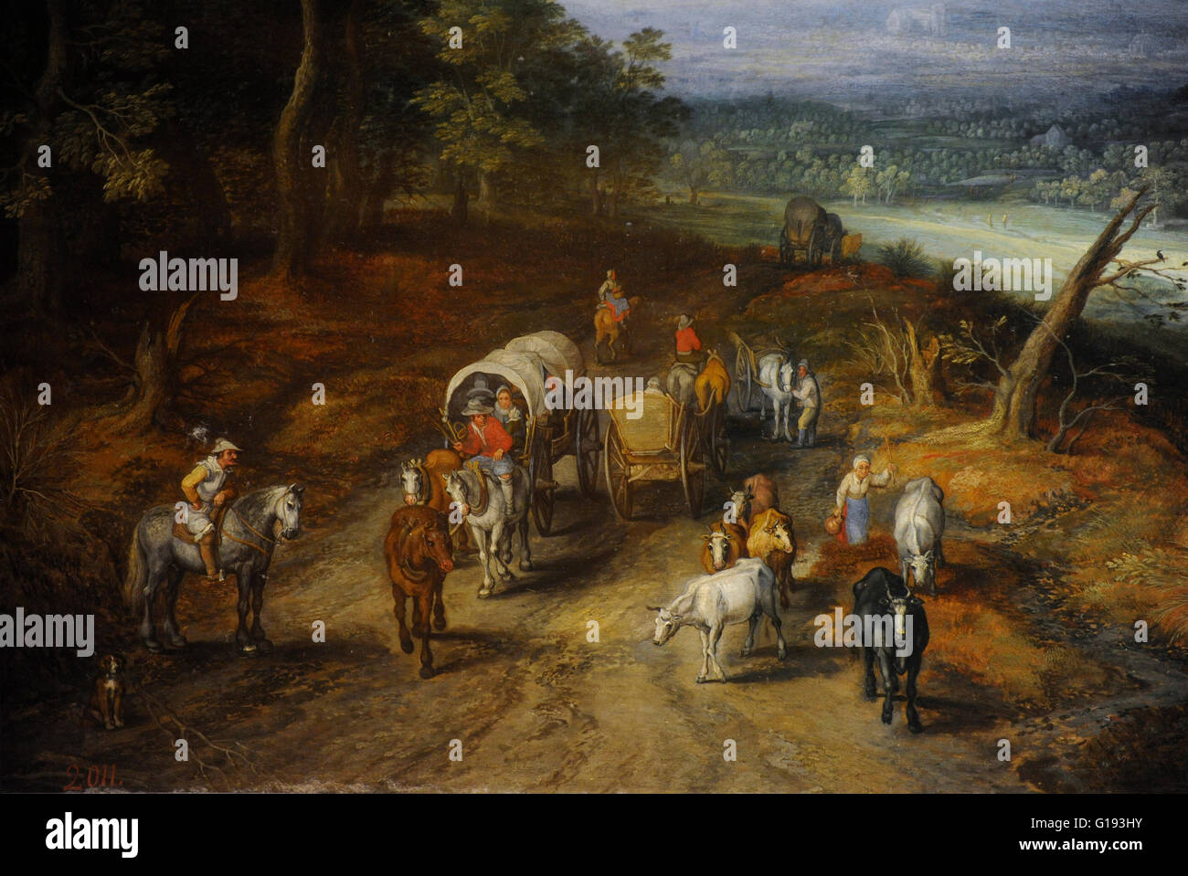 Jan Brueghel l'ancien (Brueghel de Velours). 1568-1625. Peintre flamand. Route de campagne. Huile sur panneau. Sons baroques. Le Musée de l'Ermitage. Saint Petersburg. La Russie. Détail. Banque D'Images