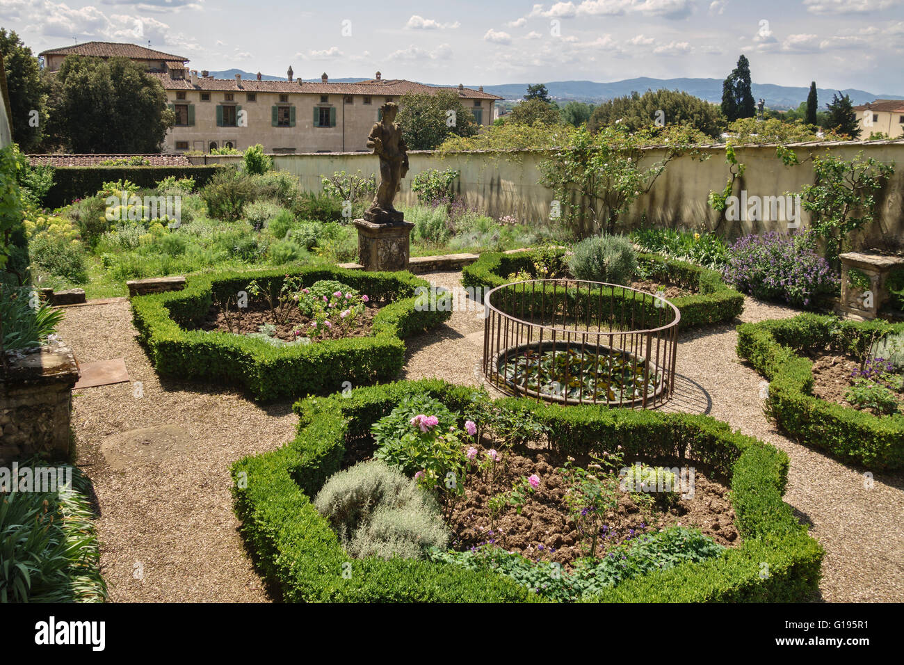 Villa di Castello (Villa Reale), près de Florence, en Italie. L'ortaccio (jardin des simples) pour les médicaments et plantes exotiques Banque D'Images