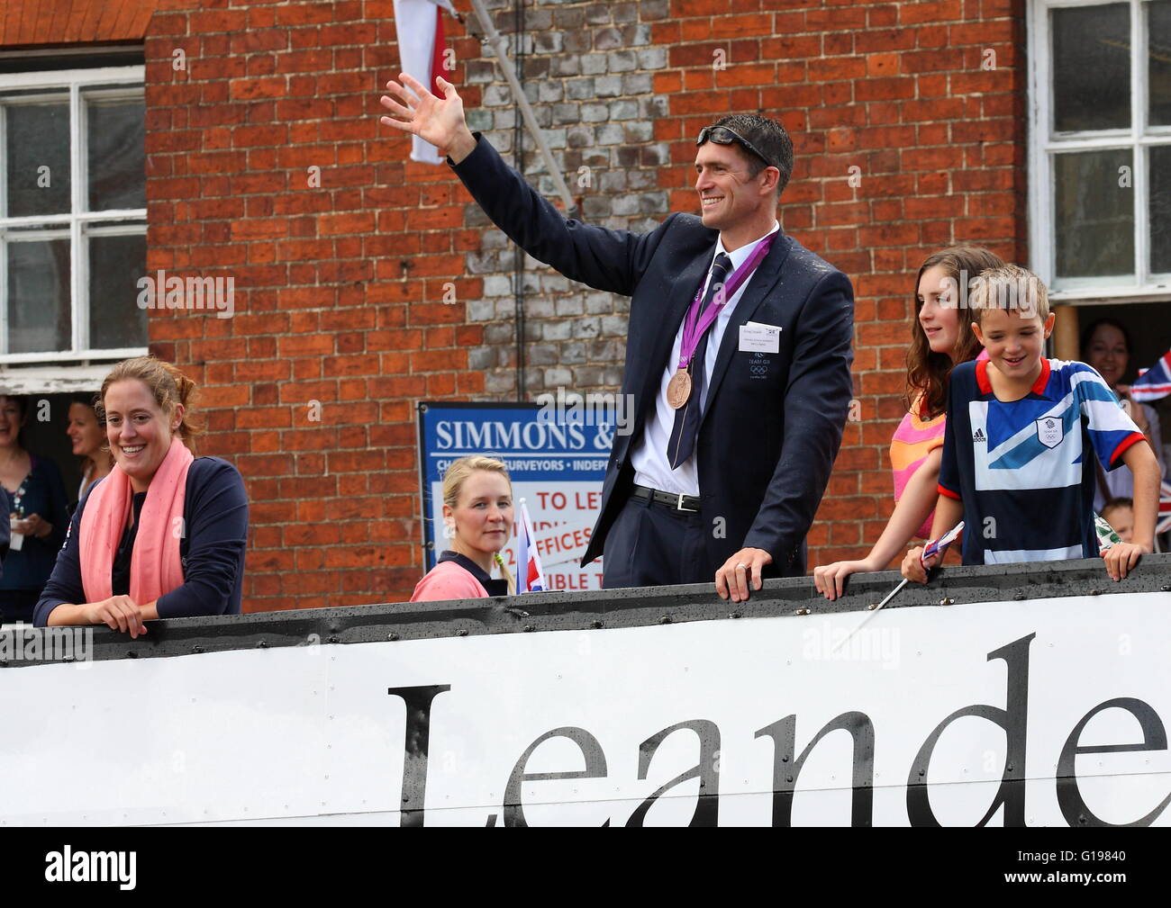 Aviron britannique médaillés des Jeux Olympiques de Londres de 2012 obtenir une réception chaleureuse à Henley-on-Thames, accueil du club Leander Banque D'Images