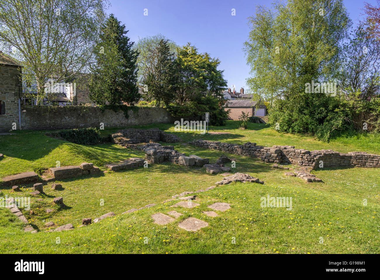 Les ruines vestiges de l'établissement de bains à Ribchester dans le Lancashire. Nord-ouest de l'Angleterre. Banque D'Images