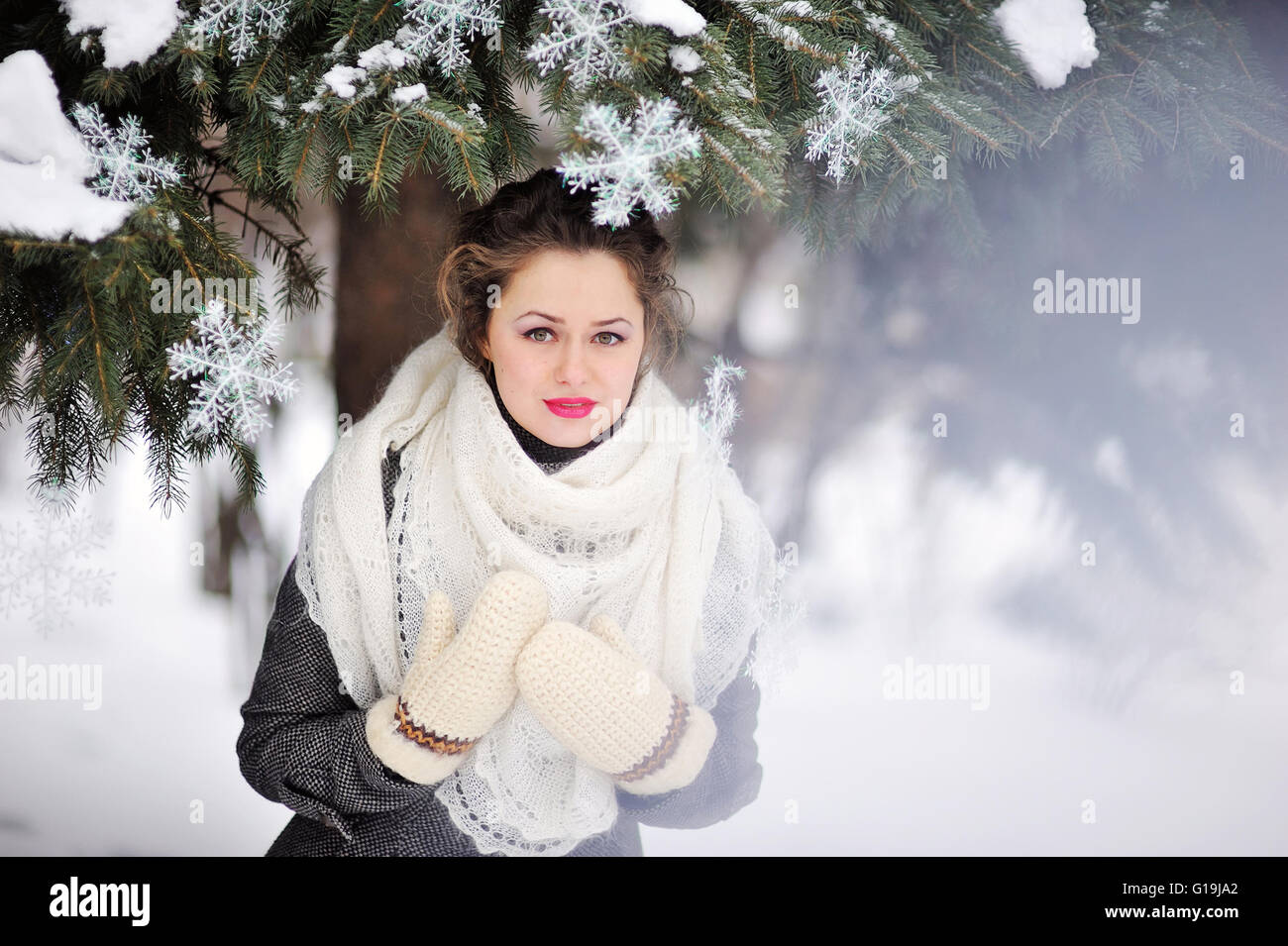 Jeune femme en hiver Banque D'Images