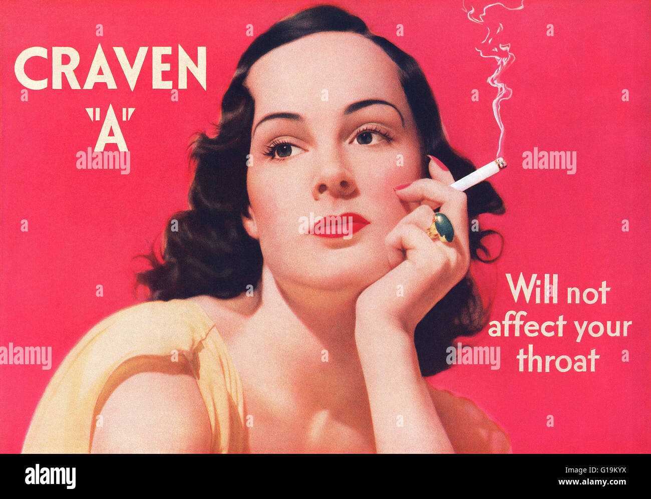 1939 couleur britannique publicité pour cigarettes Craven 'A'. Banque D'Images
