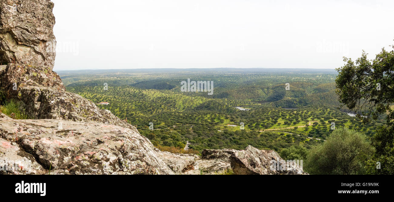 Vue du château de Monfragüe ruines, parc national Monfrague, Caceres Estrémadure, Espagne Banque D'Images