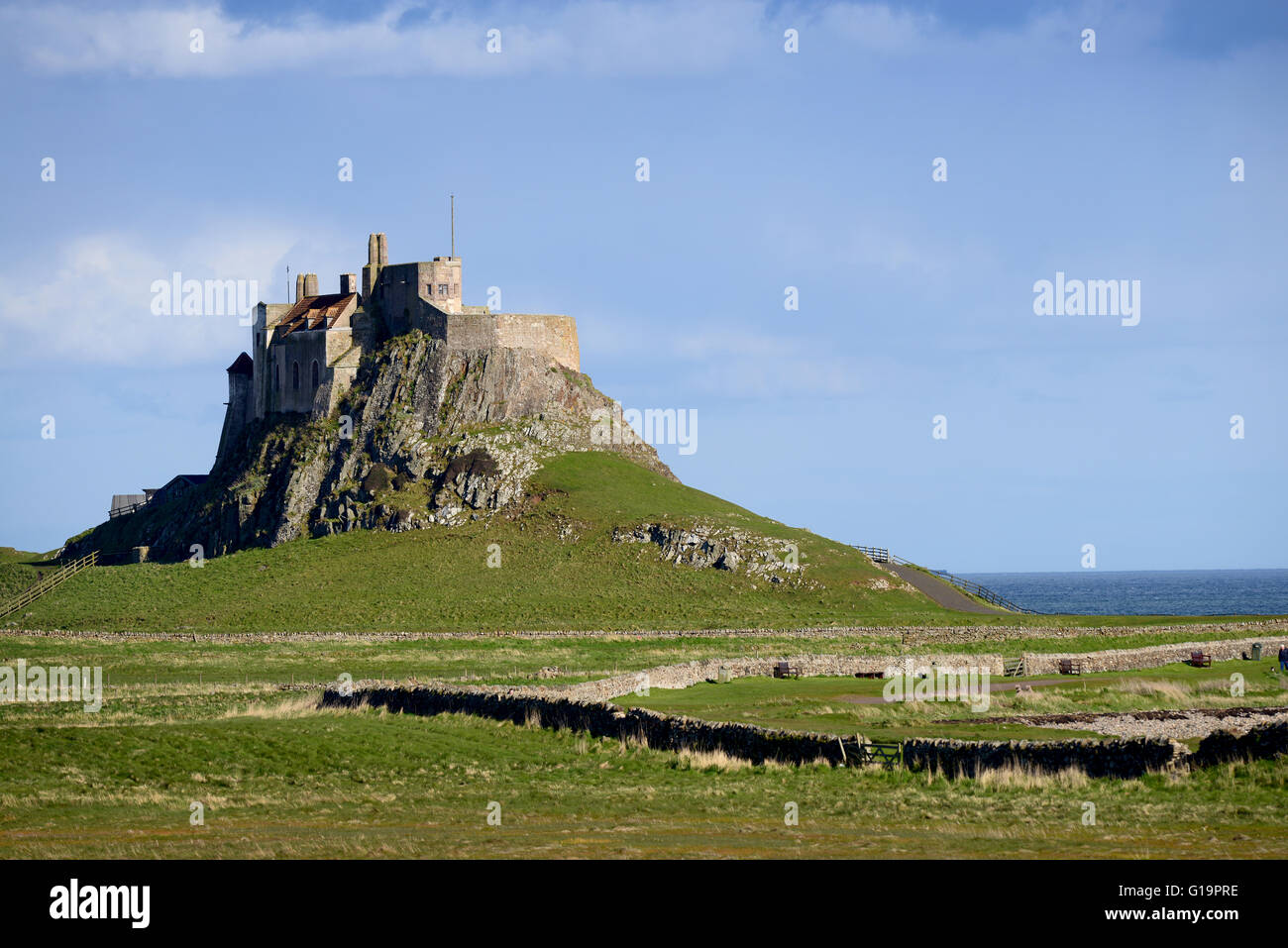 Château de Lindisfarne sur Holy Island, dans la région de Northumberland, Grande-Bretagne. Banque D'Images