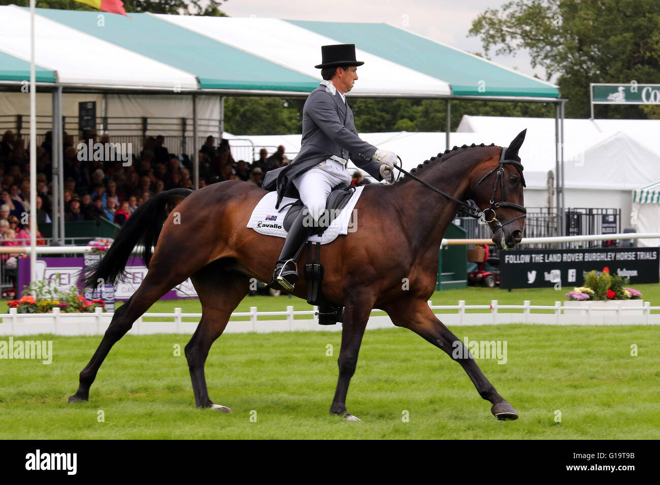 Sam Griffiths (Australie) sur les moments heureux dans le dressage à la Land Rover Burghley Horse Trials 2015 Banque D'Images