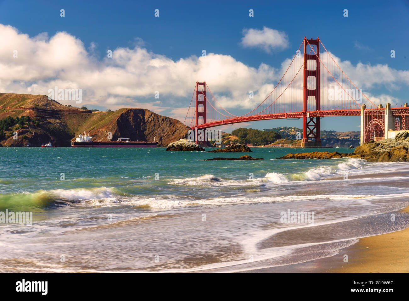 Golden Gate Bridge de San Francisco, plage Marshall Banque D'Images